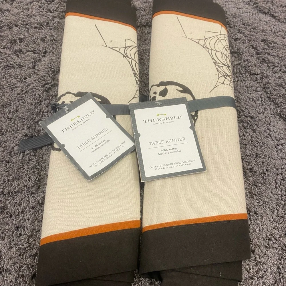 Threshold Brown, Cream and Orange Coffin Skeleton Table Runner-Set of 2